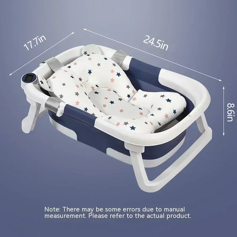 Foldable Baby Bathtub with Temperature Sensor for Newborn Toddlers Children Bathing Sit Lie Down Shower Tray Home Travel Tub