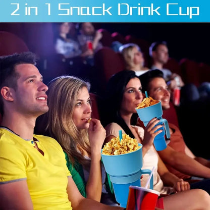 New 2 IN 1 Creative Popcorn Snack Cup Integrated Beverage Cup with Handle Portable Beverage Cup Novel Design and Many Functions