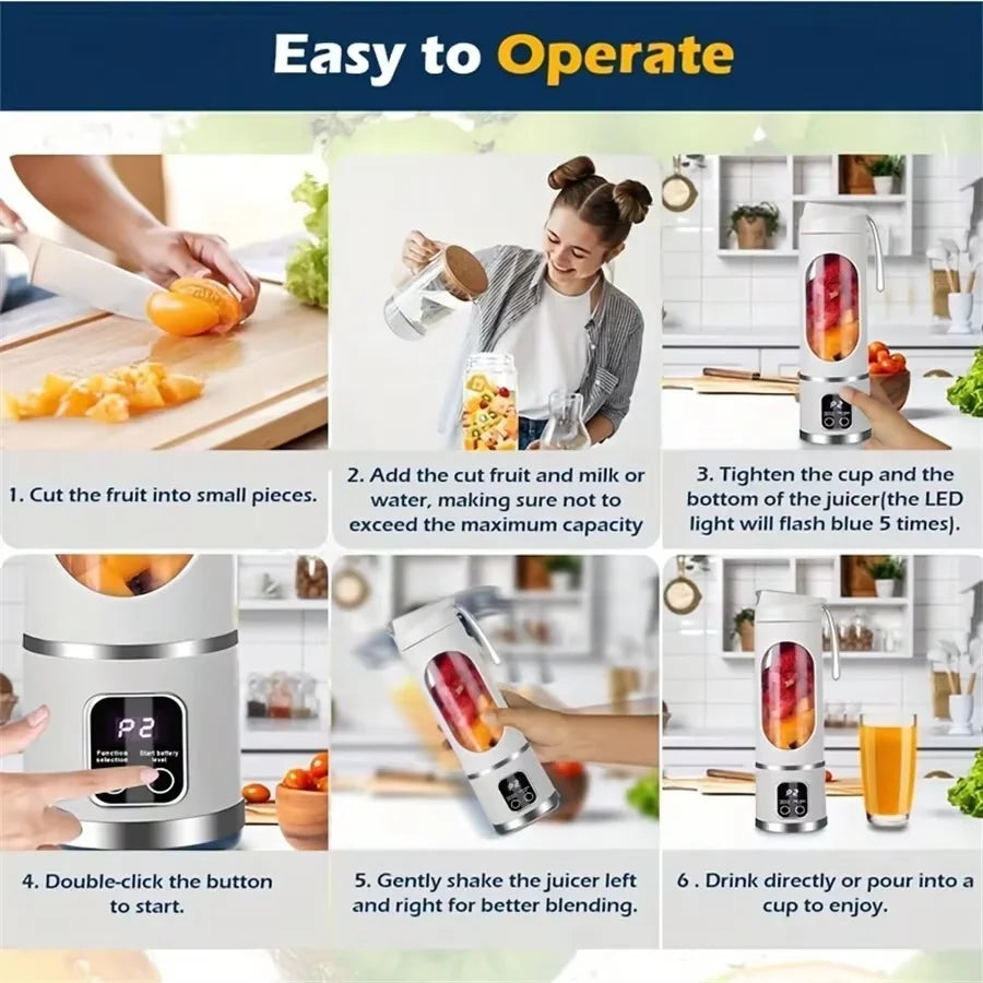 Kitchen Blender Mini Electric Juicer USB Rechargeable Smoothie Milkshake Maker Portable Automatic Fresh Squeezed Fruit Orange