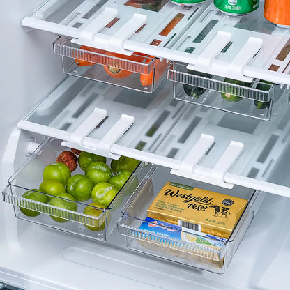 Fridge Organizer Under Shelf Drawer Pull Out Refrigerator Organizer Bin Clear Fridge Storage Container Freezer kitchen Organizer