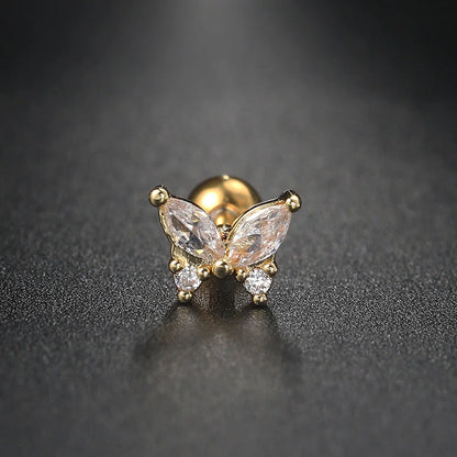 1pc Piercing Earrings Butterfly Women Jewelry Gold Color Zircon Tragus Helix Septum Cartilage Daith Stainless Steel Ear Ring