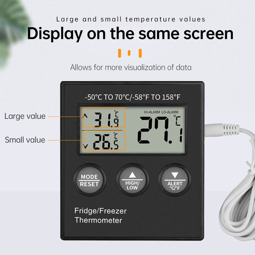 Digital Fridge Thermometer with Temperature Alarm LCD Display Digital Refrigerator Freezer Thermometer