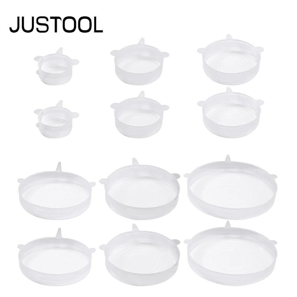 JUSTOOL 12 Pcs Stretchable Silicone Fresh-Keeping Lid For Refrigerator Food Cling Film Bowl Lids Silicone Lid Set Fresh-Keeping