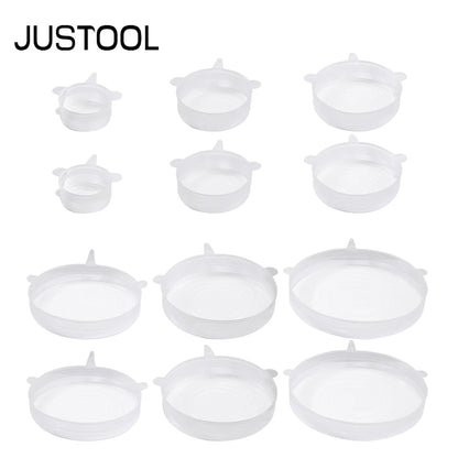 JUSTOOL 12 Pcs Stretchable Silicone Fresh-Keeping Lid For Refrigerator Food Cling Film Bowl Lids Silicone Lid Set Fresh-Keeping