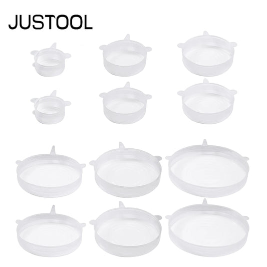 JUSTOOL 12 Pcs Stretchable Silicone Fresh-Keeping Lid For Refrigerator Food Cling Film Bowl Lids Silicone Lid Set Fresh-Keeping