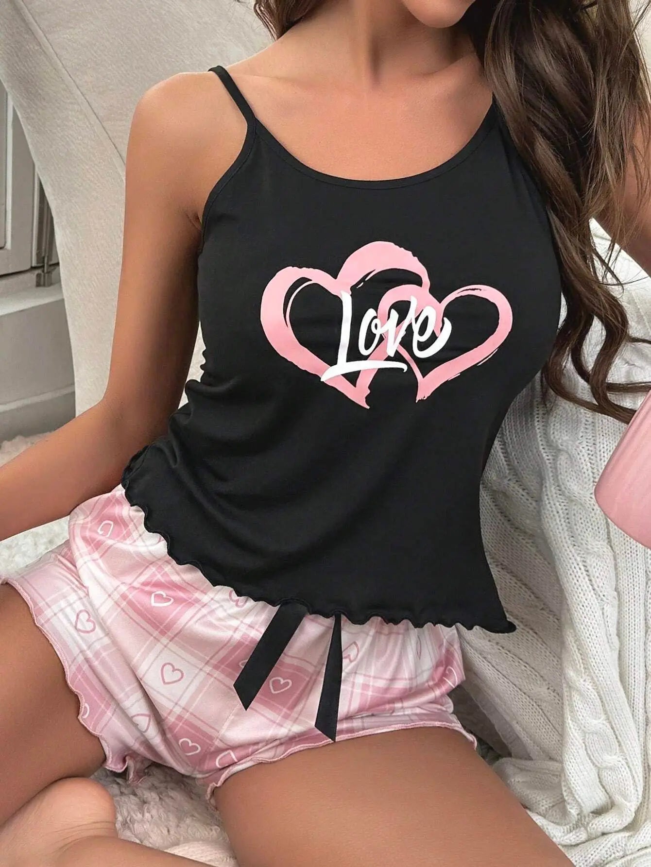 Summer Pajamas Women's Printed Suspenders Elastic Shorts Two-Piece Suit Comfortable Home Leisure Sexy Ladies Pajamas Homewear