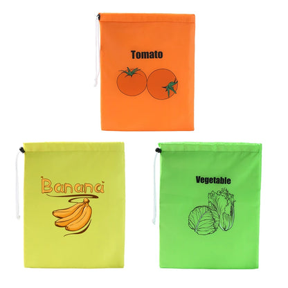 Fruit Vegetables Storage Bag Reusable Drawstring Food Storage Bags Fresh-keeping Pouch Bag for Picnic Outdoor Activities