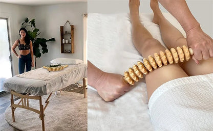 12 Rollers Wooden Curved Massager Handheld Roller Stick, Trigger Point Body Therapy Massager for Belly Waist Muscles Pain Relief