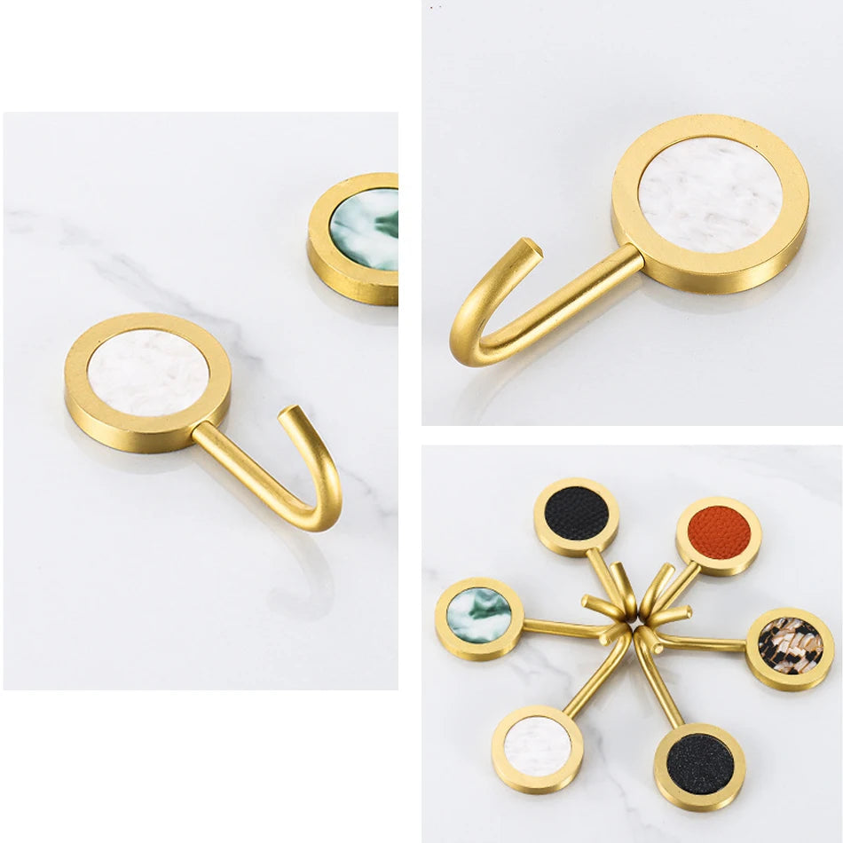 Gold Robe Hook Space Aluminum Wall Mounted Adhesive Hat Key Hooks Coat Towel Holder Home Decor For Kitchen Bathroom Hardware