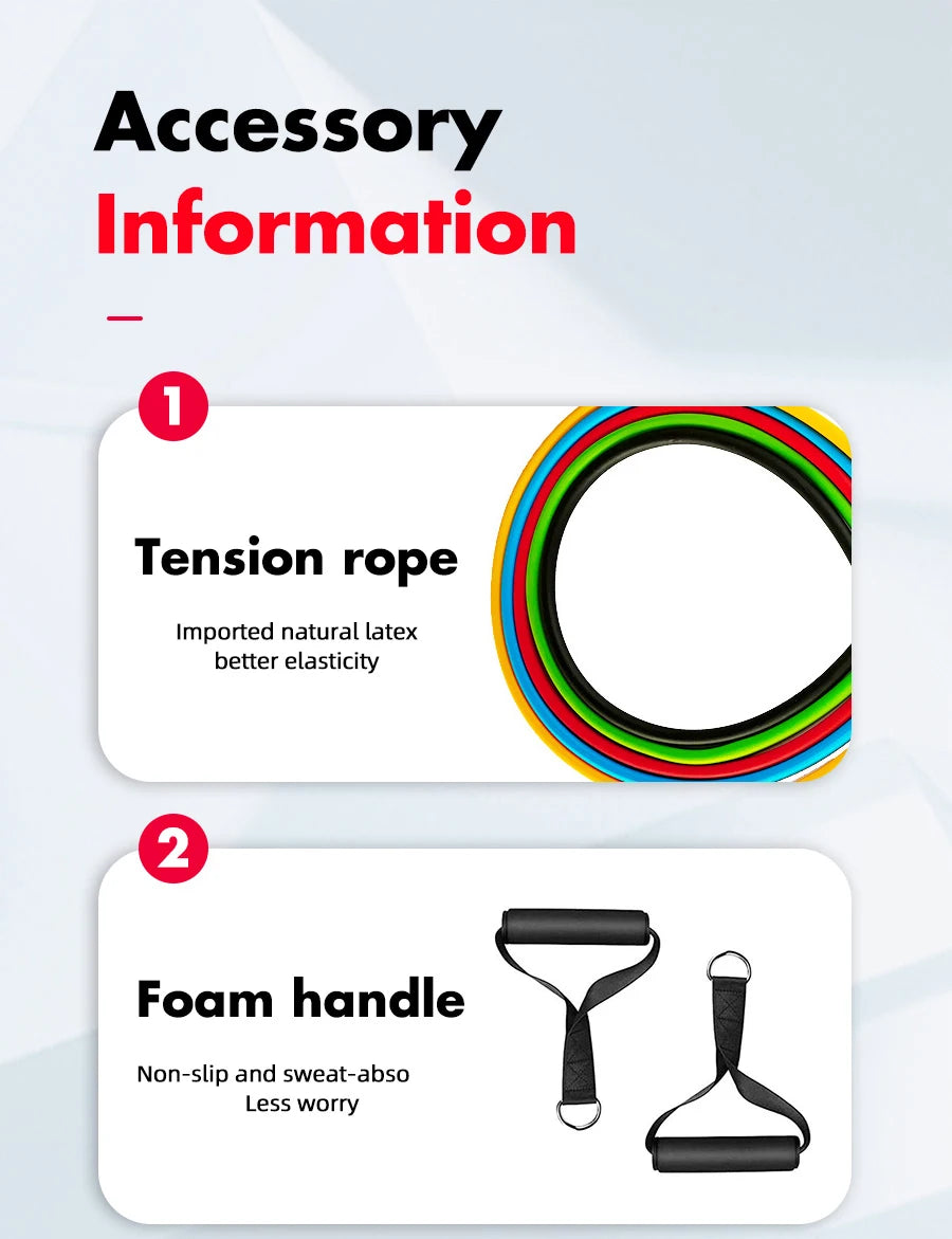 Resistance Elastic Bands Exercise Strength Training Fitness Bands with Door Anchor Handles Legs Ankle Straps for Home Workouts