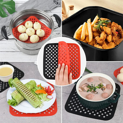 LMETJMA 3Pcs Silicone Air Fryer Lines Reusable Air Fryer Liners 8.5Inch Square Non-Stick Air Fryer Mat for Frying Steaming JT153