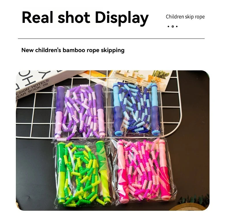 Wholesale adult and children's skipping ropes with colorful soft beads and bamboo nodes. Children's skipping ropes