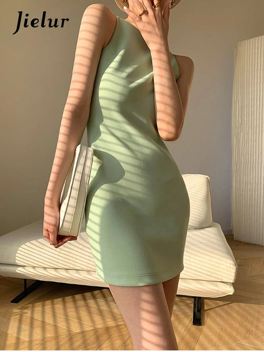 Jielur Summer Women New Spaghetti Strap Elegant Party Mini Dress Female Fashion Sexy Ladies Sleeveless Clothes