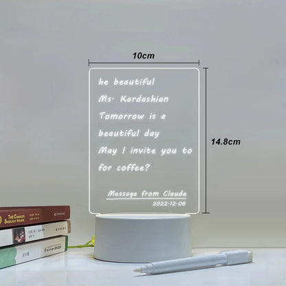LED Light Note Board USB-Powered with Pen Acrylic Dry Erase Board Clear Desktop Note Message Soft Lights Desk Lamp Gift