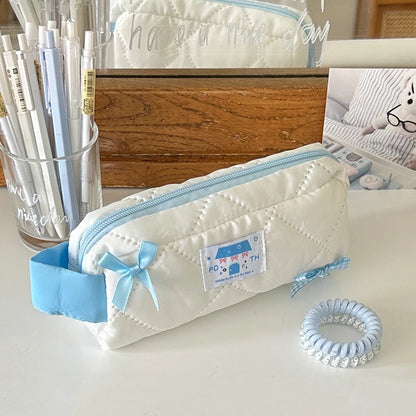 Blue Bow Pencil Case Cute Stationery Pencil Pouch Portable Trousse Large Capacity Estuche Escolar School Supplies Pencil Cases