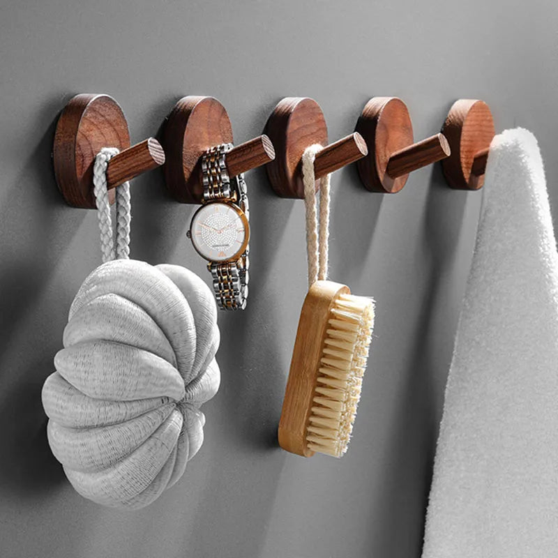 Self-Adhesive Wooden Wall Hooks for Hanging,Modern Coat Hooks,Natural Wood Hooks for Hanging Hats Towels Robe Clothes Keys Bags