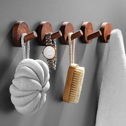 Self-Adhesive Wooden Wall Hooks for Hanging,Modern Coat Hooks,Natural Wood Hooks for Hanging Hats Towels Robe Clothes Keys Bags