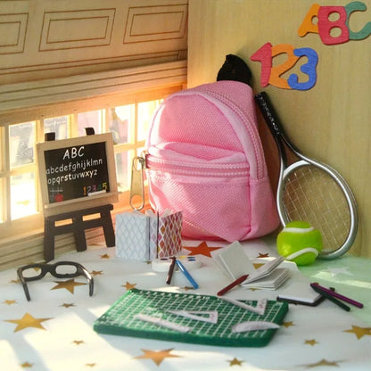 Miniature School Supplies for Dollhouse Toy Mini Home Miniature Model DIY Doll Accessories Canvas Backpack Desk Chalkboard