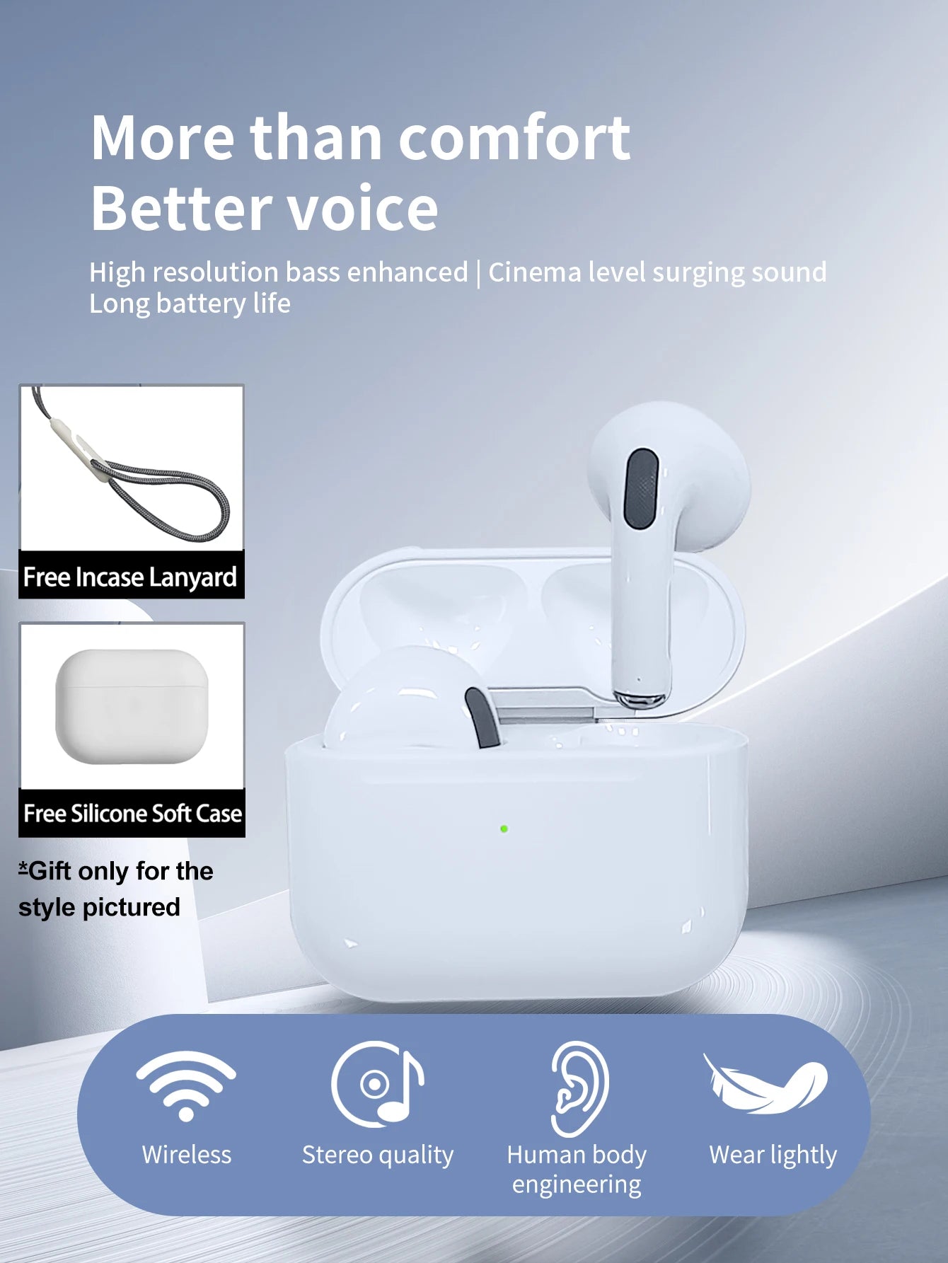 Wireless EarBuds Headphones Fake AirPods with 3 Mic/Space Voice/Shared Audio TWS 5.3 in-Ear Hi-fi Stereo For Iphone