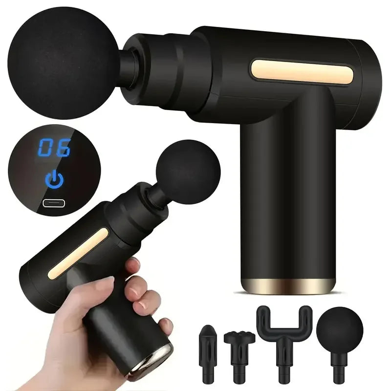 Mini Portable Fascia Massage Gun Electric Percussion Pistol Massager Body Relaxation LED Touch Screen 4Massage Head Holiday Gift