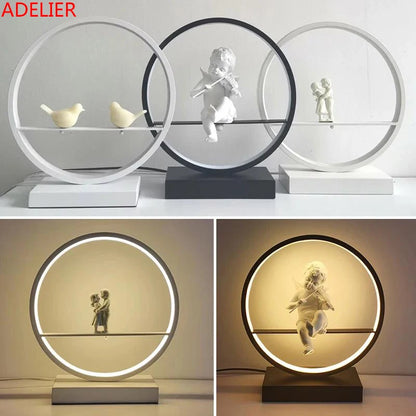 LED Angel table lamps bedroom bedside decorative lamp married couple romantic warm desk lamp