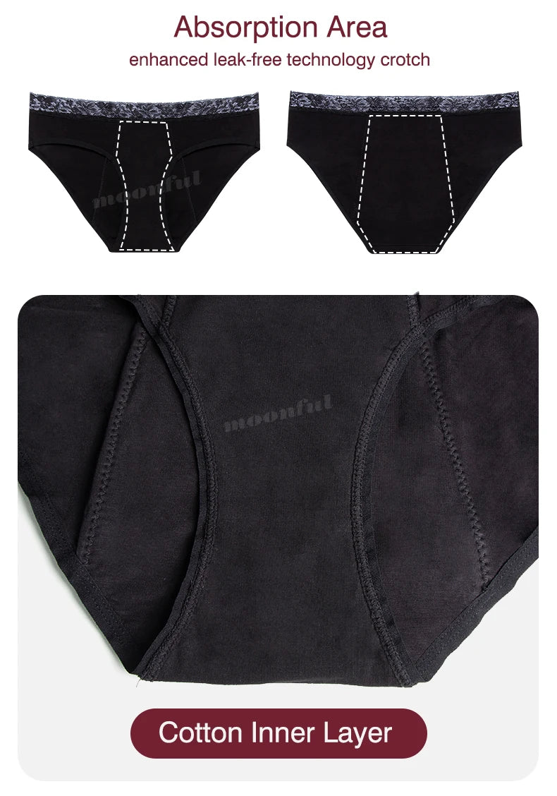 Menstrual Panties Woman Flow Abundant Period Underwear Leak Proof 4 Layer Menstrual Briefs Absorbent Panties for Menstruation