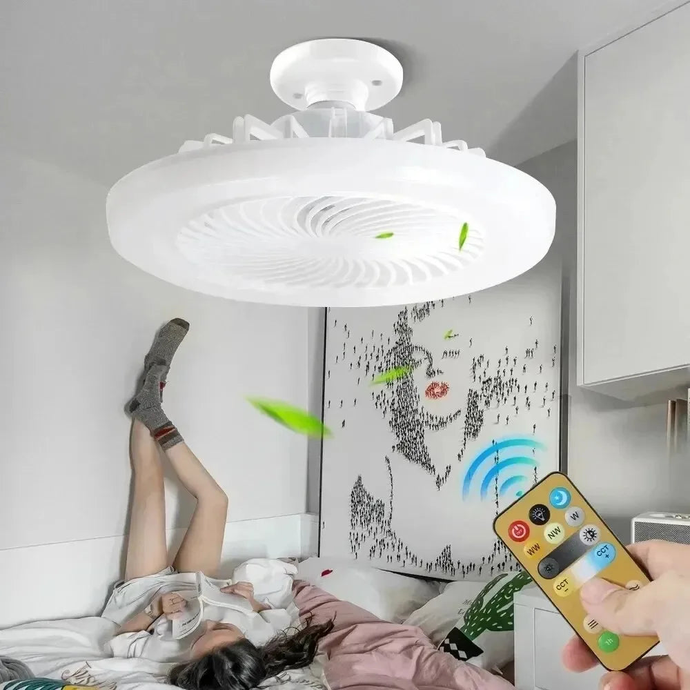 ‌Smart Ceiling Fan with LED Light & Remote - E27 Base, Dimmable Lighting for Living Room, Bedroom