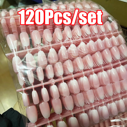 120Pcs French Nude Pink Almond Press-On Nails Full Cover Wearable Short Almond French Acrylic Nail Tips DIY Nail Extension Tips