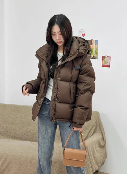 2025 New Women's Hooded Down Jacket 90% Duck Down Thickened Short Down Jacket Casual Versatile Fashion Cuffs Label Warm Coat