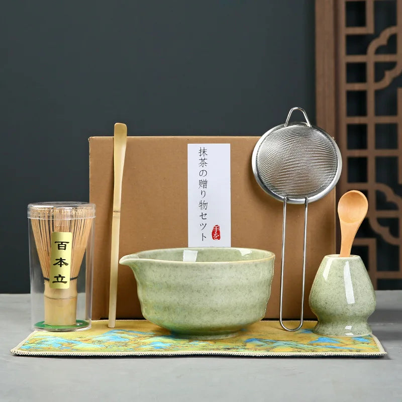 Matcha Set Kit Japanese Ceremony Green/Pink/White With Bamboo Spoon/Scoop, Whisk Holder, Matcha Bowl Matcha Gift Set