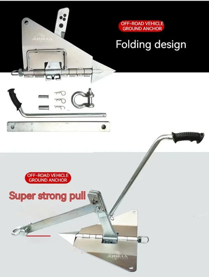 Off-road Vehicle with Electric Winch Ground Anchor Car-mounted Folding Outdoor Rescue Tool Winch Self-rescue Anchor