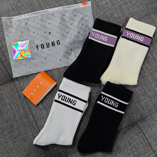 Young Sports Socks Gym Hombre Long Socks 4-Pairs High Top Socks Unisex Fitness Workout Sock Soft Comfort Breathable Street Style