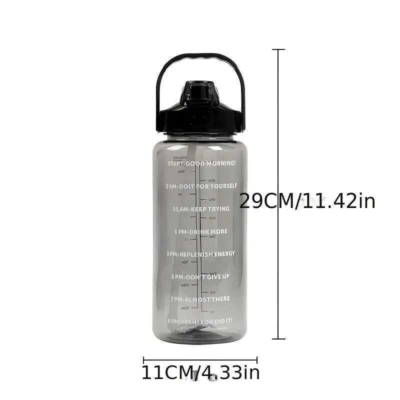 2L Large Capacity Plastic Straw Water Bottle with Time Marker Leak-Proof Design for Outdoor Sports Fitness Travel Hydration Cup