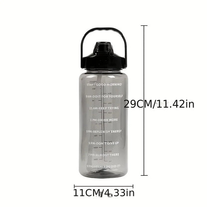 2L Large Capacity Plastic Straw Water Bottle with Time Marker Leak-Proof Design for Outdoor Sports Fitness Travel Hydration Cup