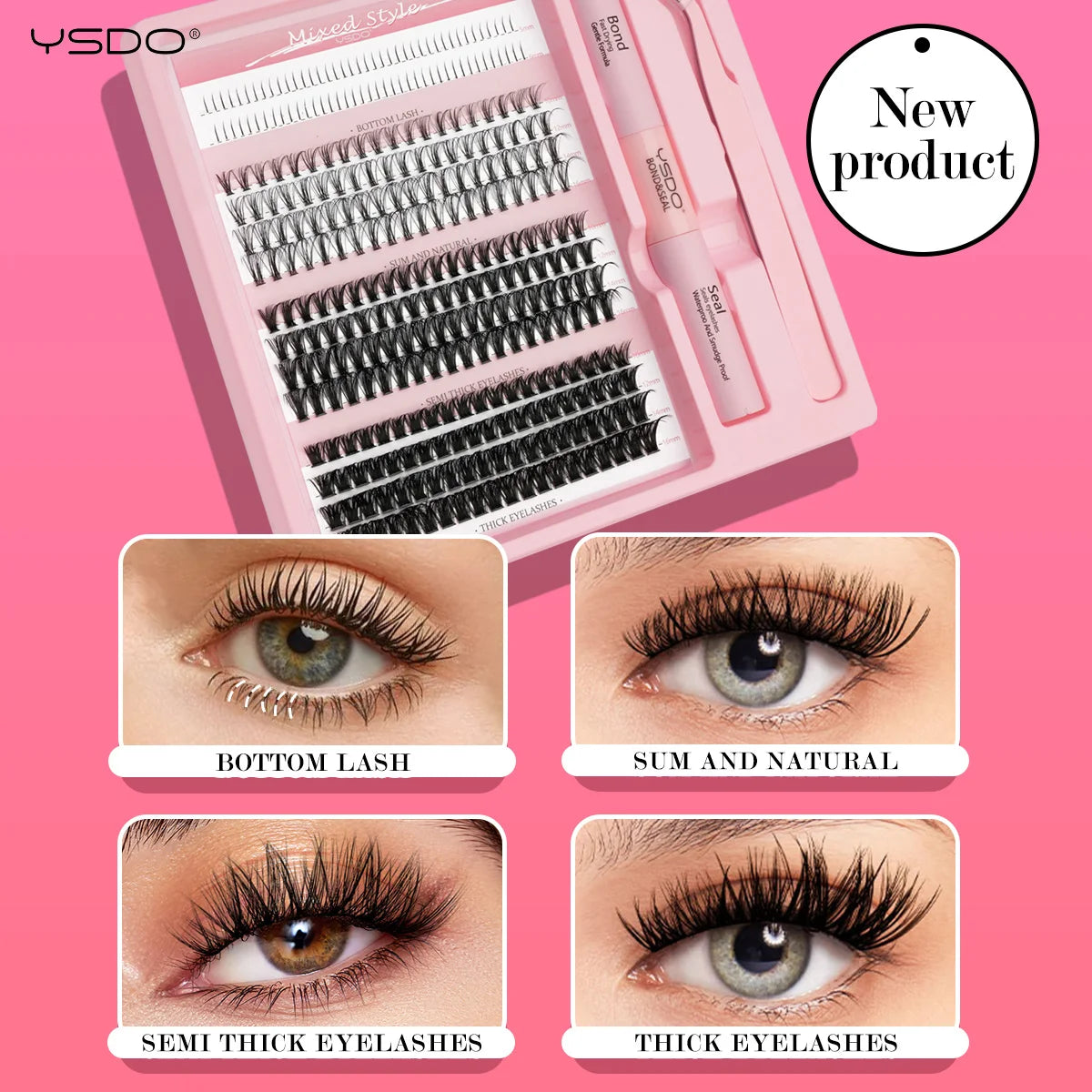 DIY Lash Extension Kit Lash Individual Lashes Clusters8-16mm With Waterproof Lash Bond And Seal Eyelash Tweezers Lash Kit