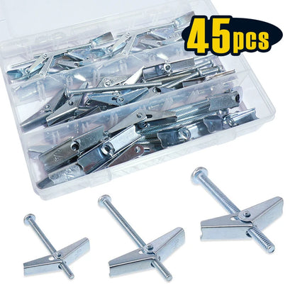 Heavy Duty Hollow Wall Anchors for Drywall Ceiling, Toggle Bolts and Wing Nut Kit, 3 Sizes Butterfly Anchors (1/8,3/16,1/4in)