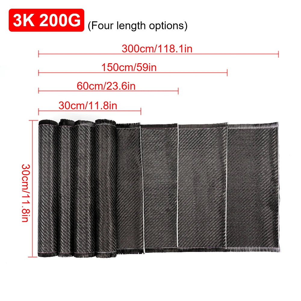 3K 200gsm Carbon Fiber Cloth 50cm/30cm wide Plain Carbon Fabric For Commercial Car Part Sport Equipment