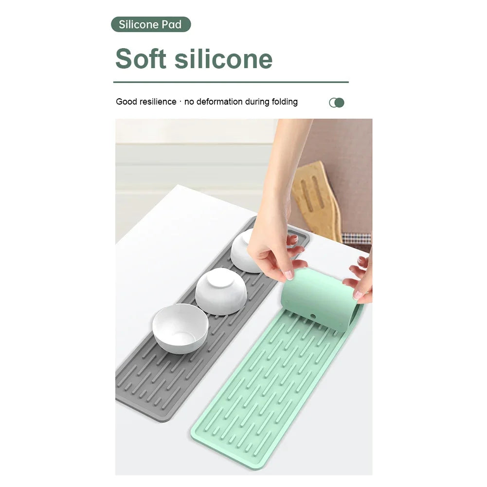 Silicone Countertop Mat Anti Slip Sink Tray Dinnerware Mat Organizer Kitchenware Protection Mat Storage Rack Kitchen Accessories