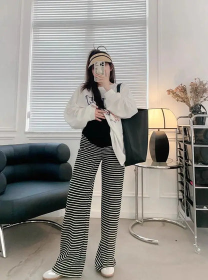2025 Maternity Pants Home Clothes for Pregnant Women Leisure Belly Support Clothing Pregnancy Striped Trousers Woman Summer Kids