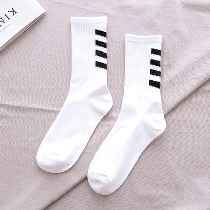 2pairs new fashion sports black striped men's socks sports high tube socks stockings men's casual style running short socks