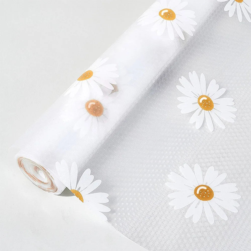 1 Roll Daisy Shelf Liner For Kitchen Cabinets EVA Waterproof Fridge Drawer Pad Cupboard Mat Easy Placemats Non-Adhesive Non-slip