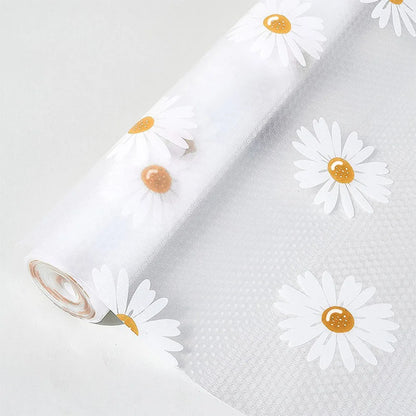 1 Roll Daisy Shelf Liner For Kitchen Cabinets EVA Waterproof Fridge Drawer Pad Cupboard Mat Easy Placemats Non-Adhesive Non-slip