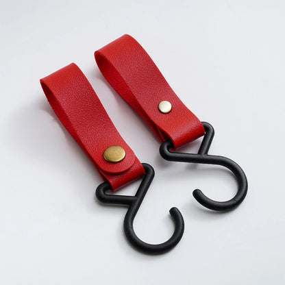 1/2pcs Portable PU Leather Baby Stroller Hook Hanger Velcros Pram Hook Carabiner Cart Organizer Clip for Stroller Accessories