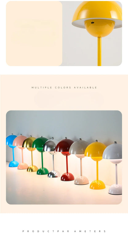 LED Mushroom Flower Bud Lamp – Touch Charging Nordic Decorative Lamp for Bedroom, Study & Bedside