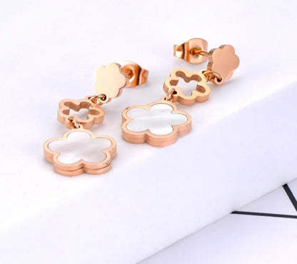 Trendy Stainless Steel White Shell Plum Flower Bohemia Party Earrings For Women Original Design Jewelry kolczyki