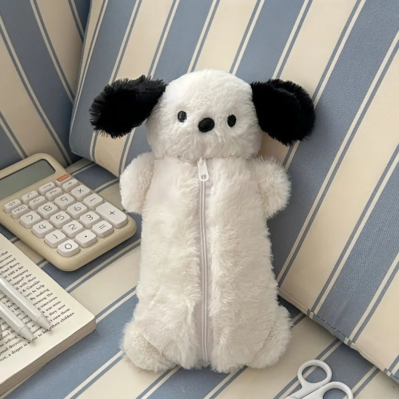 Korea Style Puppy Pencil Case Soft Plush School Stationary Big Capacity Pen Bag For Student Kawaii Stationary