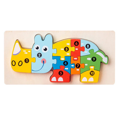 3D Colored Puzzles for Children 2 years old+, Jigsaw, Wooden Toys, Cartoon, Animal, Traffic, Intelligence, Early Education
