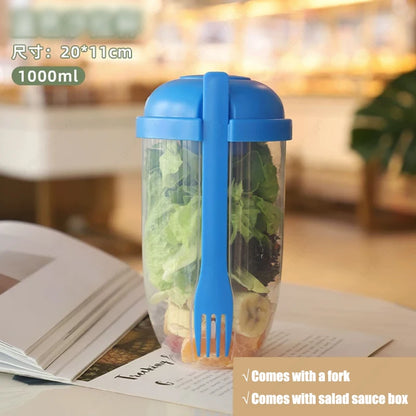 Portable DIY Salad Cups Breakfast Cereal Nut Yogurt Container Set with Fork Sauce Bottle Picnic Food Container Bento Lunch Box
