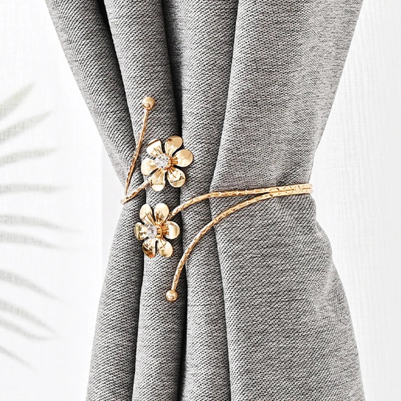 1PC Light Luxury Double Flower Curtain Buckle Gold Silver Curtain Holder Metal Curtain Strap Modern Minimalist Curtain Clip