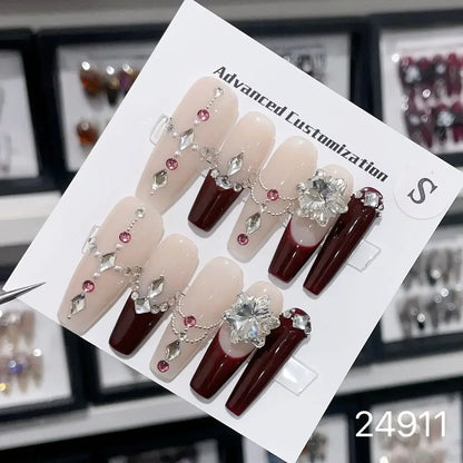 10Pcs Short Press On Nails y2k Star Rhinestone Design Handmade Press On nails Luxury With Design Full Cover Removable Fake Nails